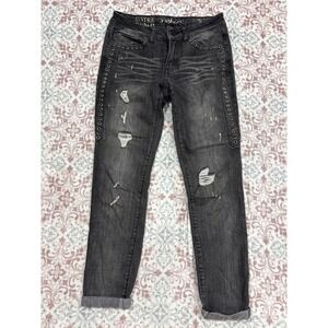 Vintage Reunion Rewash Distressed Grommet Skinny Jeans Black Gray Size 5 27